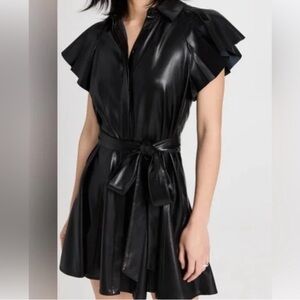 Alice and Olivia Black Leather Tie-Waist Dress